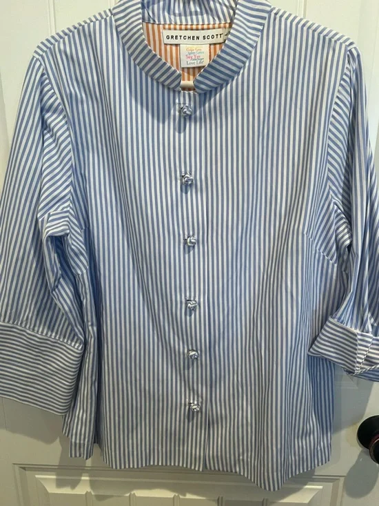 Gretchen Scott Designs Blue and White Striped Button-Down Shirt - Picture 3 of 4